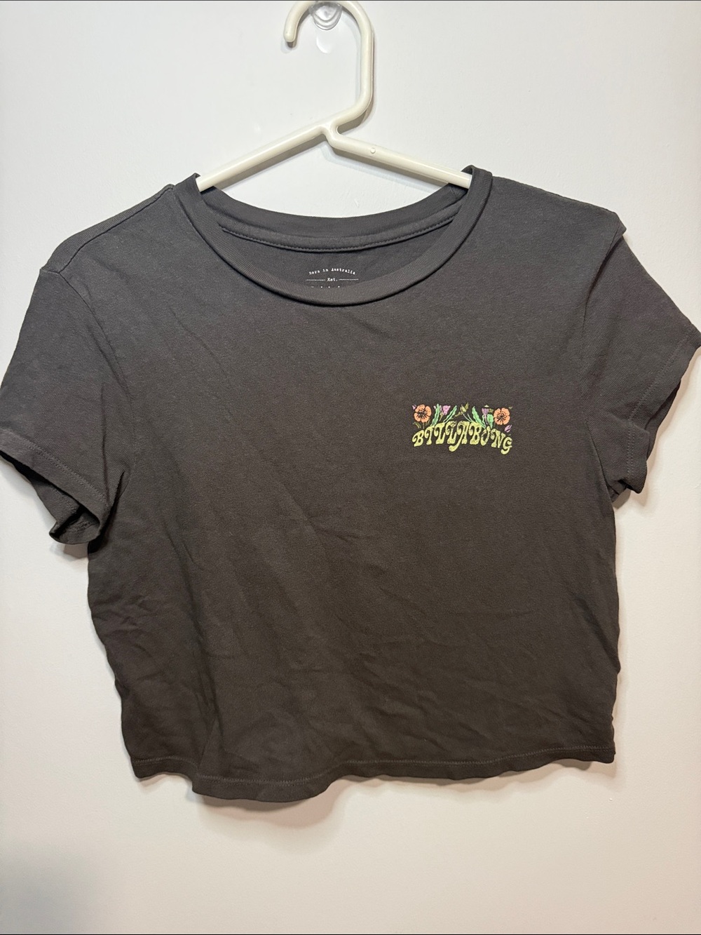 Billabong Charcoal Cropped Tee with Floral Logo
